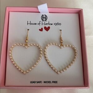 House of Harlow 1960 Gold Pearl Heart Earrings